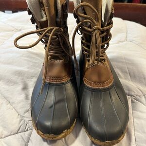 JBU Like new Brown and Gray Lace-Up Winter Duck Boots, Sz 8.5